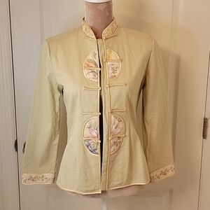 RARE! Asian Inspired Jacket. Kenki. pale mustard yellow with silk. Size M.